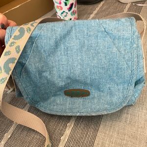 Keen blue purse with patterned strap